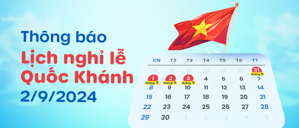  THÔNG BÁO NGHỈ LỄ QUỐC KHÁNH 02/09